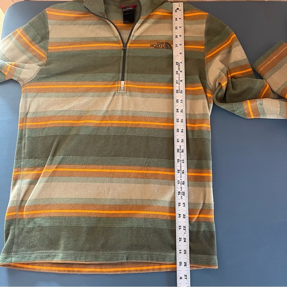 THE NORTH FACE Rare Vintage Green Striped 1/4 Zip Fleece Sweatshirt 2000s - Picture 9 of 10